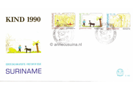 Republiek Suriname Zonnebloem E143 Onbeschreven 1e Dag-enveloppe Kinderzegels, afbeeldingen van 'het kind in de natuur' 1990