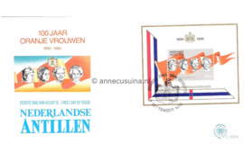 Nederlandse Antillen NVPH E222a Onbeschreven 1e Dag-enveloppe Blok 100 jaar Oranjevrouwen 1990
