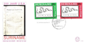 Republiek Suriname Zonnebloem E8 Onbeschreven 1e Dag-enveloppe 200 jarig bestaan Verenigde Staten van Amerika 1976