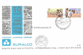 Suriname NVPH E51bb (Uitgave met vignet zilveren letters) Onbeschreven 1e Dag-enveloppe 50 jaar Bauxietindustrie 1966