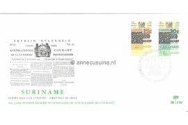 Suriname (Palmboom) NVPH E107 (E107P) Onbeschreven 1e Dag-enveloppe 200 jaar Weekelijksche Woensdagsche Surinaamse Courant 1974