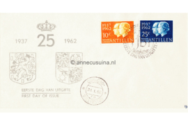 Nederlandse Antillen NVPH E19b (Uitgave met twee losse wapenschilden) Onbeschreven 1e Dag-enveloppe 25 jarig huwelijksjubileum Juliana en Bernhard 1962