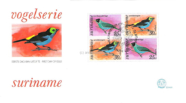 Republiek Suriname Zonnebloem E14 A 1 Onbeschreven 1e Dag-enveloppe Blok Luchtpostzegels Tropische vogels 1977