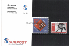 Republiek Suriname Zonnebloem Presentatiemapje PTT nr 166 Postfris Postzegelmapje Kerstzegel en Kinderzegel 2001