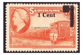 Suriname NVPH 284b Postfris Type II ( 1 cent op 7 1/2 cent) Hulpuitgifte. Frankeerzegels van de uitgifte 1945 overdrukt in zwart 1950