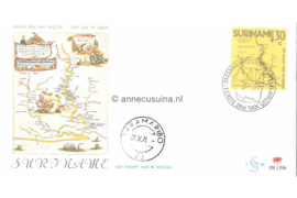 Suriname (Palmboom) NVPH E86 (E86P) Onbeschreven 1e Dag-enveloppe 300 jaar Kartering Suriname 1971