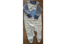 Pyjama beige gestreept en wit/blauw gestreepte mouwen