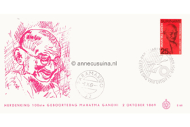 Suriname (Windroos) NVPH E68 (E68W) Onbeschreven 1e Dag-enveloppe 100ste geboortedag Mohandas Karamchand Ghandi 1969