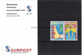 Republiek Suriname Zonnebloem Presentatiemapje PTT nr 151 Postfris Postzegelmapje U.P.A.E.P. America (twaalfde serie) Afbeeldeingen ter bestrijding van AIDS 2000
