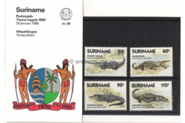 Republiek Suriname Zonnebloem Presentatiemapje PTT nr 39 Postfris Postzegelmapje Krokodillen 1988