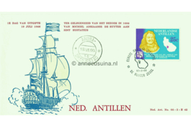 Nederlandse Antillen NVPH E42b (Uitgave met oorlogsschip blauw)Onbeschreven 1e Dag-enveloppe Michiel Adriaensz. de Ruyter op St. Eustatius 1966