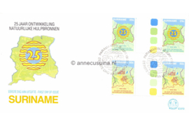 Republiek Suriname Zonnebloem E72 354/355 BPA Onbeschreven FOTOLEVERING 1e Dag-enveloppe Brugparen met kleurstippen 25 jaar ontwikkeling van de natuurlijke bronnen van Suriname 1983