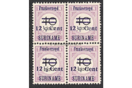 NVPH 116 Postfris (12 1/2 cent op 40 cent) (Blokje van vier) Hulpuitgifte op portzegels, plaatselijk overdrukt in blauw 1926
