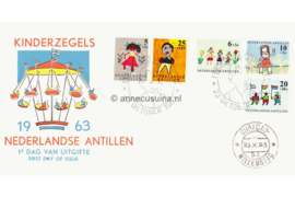 Nederlandse Antillen NVPH E27a (Uitgave met zweefmolen) Onbeschreven 1e Dag-enveloppe Kinderpostzegels. Kindertekeningen 1963