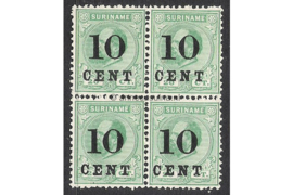 NVPH 31 Postfris FOTOLEVERING (10 cent op 20 cent) (Blokje van vier) Hulpuitgifte. Frankeerzegels der uitgifte 1873-1889, overdrukt in zwart 1898