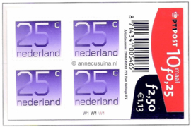 Nederland NVPH V1110b Postfris Velletje met  10 zegels van 25 cent, Cijfer Crouwel 25 cent zelfklevend 2001