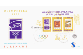 Republiek Suriname Zonnebloem E195 Onbeschreven 1e Dag-enveloppe Blok Olympische Centennial Zomerspelen te Atlanta 1996