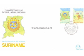 Republiek Suriname Zonnebloem E72 Onbeschreven 1e Dag-enveloppe 25 jaar ontwikkeling van de natuurlijke bronnen van Suriname 1983