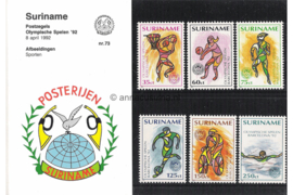Republiek Suriname Zonnebloem Presentatiemapje PTT nr 73 Postfris Postzegelmapje De Olympische Spelen in Barcelona 1992