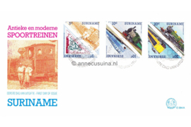 Republiek Suriname Zonnebloem E94 A en B Onbeschreven 1e Dag-enveloppe Antieke en moderne treinen op  2 enveloppen 1985