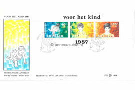 Nederlandse Antillen (SE-serie) NVPH E196a (E196AS met nr. E190A) Onbeschreven 1e Dag-enveloppe Kinderpostzegels. Blok 1987