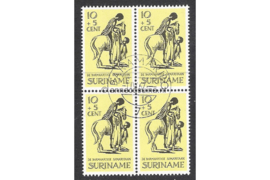 Suriname NVPH 470 Gestempeld (10 + 5 cent) (Blokje van vier) Paaszegels 1967