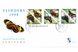 Republiek Suriname Zonnebloem E213 A en B Onbeschreven 1e Dag-enveloppe Vlinders op 2 enveloppen 1998