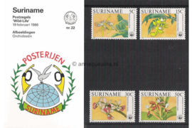 Republiek Suriname Zonnebloem Presentatiemapje PTT nr 22 Postfris Postzegelmapje Voor het Wereldnatuurfonds met afbeeldingen van orchideeën 1986