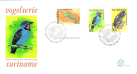 Republiek Suriname Zonnebloem E14 A en B Onbeschreven 1e Dag-enveloppe Luchtpostzegels Tropische vogels op 2 enveloppen 1977