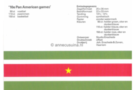 Republiek Suriname Zonnebloem Presentatiemapje PTT nr 33 Postfris Postzegelmapje De 10e Pan American Games, van 7 t/m 23 augustus gehouden in Indianapolis 1987