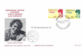 Suriname NVPH E54d (Uitgave met Earhart met microfoon) Onbeschreven 1e Dag-enveloppe Amelia Earhart 1967