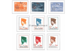 Indonesië Zonnebloem 502-510 Postfris Frankeerzegels met opdruk in vijfhoek 1965