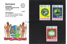 Republiek Suriname Zonnebloem Presentatiemapje PTT nr 90 Postfris Postzegelmapje De Wereldkampioenschappen Voetbal 1994 in de Verenigde Staten 1994