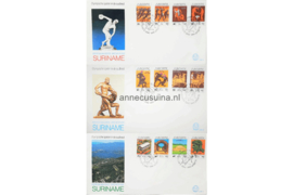 Republiek Suriname Zonnebloem E81 A, B en C Onbeschreven 1e Dag-enveloppe De Olympische zomerspelen te Los Angeles op 3 enveloppen 1984