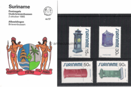 Republiek Suriname Zonnebloem Presentatiemapje PTT nr 17 Postfris Postzegelmapje Oude brievenbussen 1985