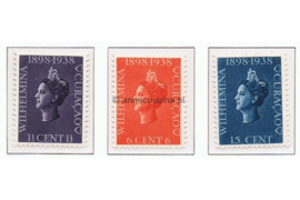 Curaçao NVPH 138-140 Gestempeld 40 jarig Regeringsjubileum Koningin Wilhelmina 1938