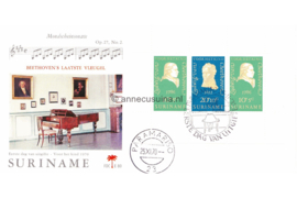 Suriname (Palmboom) NVPH E80 (E80P) Onbeschreven 1e Dag-enveloppe Blok Kinderpostzegels, Ludwig von Beethoven 1970