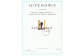 Nederland Huisman EDB49 (NVPH 1367) Eerstedagblad Jubileumzegel, 50 jaar huwelijk 1987