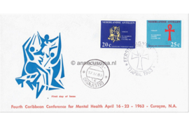 Nederlandse Antillen NVPH E24b (Uitgave met gestileerde blauwe figuren) Onbeschreven 1e Dag-enveloppe Geestelijke Volksgezondheid 1963