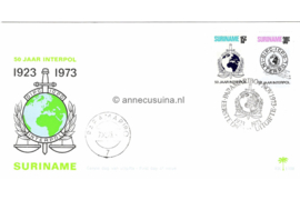 Suriname (Palmboom) NVPH E100 (E100P) Onbeschreven 1e Dag-enveloppe 50 jaar Interpol 1973