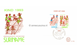 Republiek Suriname Zonnebloem E170 A Onbeschreven 1e Dag-enveloppe Blok Kinderzegels, afbeeldingen van oude kinderspelen 1993