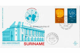 Suriname (Lion) NVPH E76 (E76L) Onbeschreven 1e Dag-enveloppe 25 jaar Verenigde Naties (U.N.O.) 1970