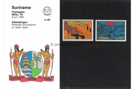 Republiek Suriname Zonnebloem Presentatiemapje PTT nr 89 Postfris Postzegelmapje Ter stimulering ter bescherming van het milieu 1994