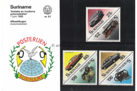 Republiek Suriname Zonnebloem Presentatiemapje PTT nr 51 en 51A Postfris Postzegelmapje Antieke en moderne auto's 1989