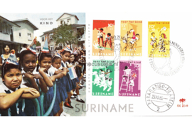 Suriname (Palmboom) NVPH E49 (E49P) Onbeschreven 1e Dag-enveloppe Kinderpostzegels. Verschillende feesten 1966
