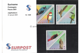 Republiek Suriname Zonnebloem Presentatiemapje PTT nr 156A en 156B Postfris Postzegelmapje Surinaamse vogels 2001