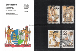 Republiek Suriname Zonnebloem Presentatiemapje PTT nr 88 Postfris Postzegelmapje Folklore in Suriname 1994