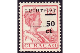Curaçao NVPH L1 Ongebruikt (50 ct op 12 1/2 ct) Hulpuitgifte Opdruk Luchtpost en waarde in zwart op frankeerzegels der uitgifte 1915-1926 1929