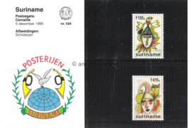 Republiek Suriname Zonnebloem Presentatiemapje PTT nr 104 (Posterijen) Postfris Postzegelmapje Ter ere van de schilder Corneille. Afbeeldingen van Jester met vogel en met kat 1995