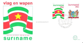 Republiek Suriname Zonnebloem E3 Onbeschreven 1e Dag-enveloppe  Vlag en Wapen Republiek Suriname 1976